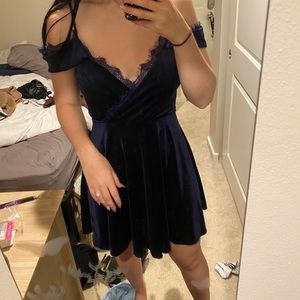 Navy Blue Lulu’s Skater Dress with Lace Accents